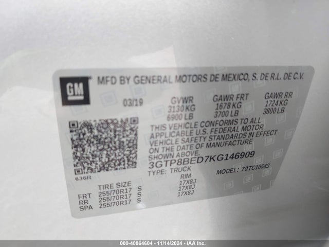 3GTP8BED7KG146909 GMC Sierra 1500 Sle