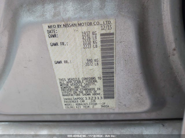 Nissan Altima 2.5 Sr 2016 1N4AL3AP0GC132313 Image 9