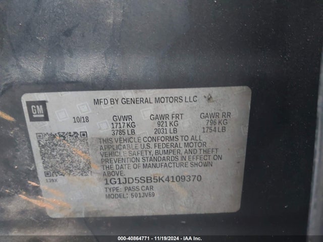 Chevrolet Sonic Lt Auto 2019 1G1JD5SB5K4109370 Image 9