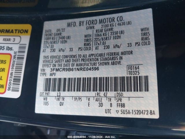 3FMCR9B61NRE04596 Ford Bronco Sport Big Bend