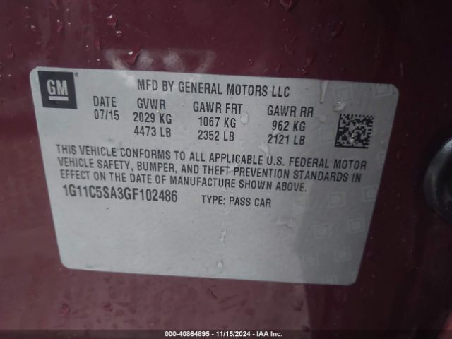 1G11C5SA3GF102486 Chevrolet Malibu Limited Lt