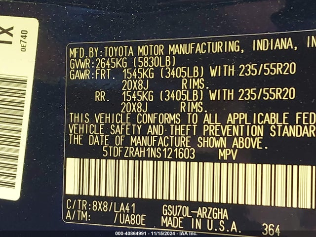 Toyota Highlander Platinum 2022 5TDFZRAH1NS121603 Image 9