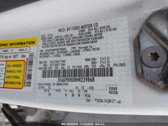 3FA6P0HD0HR239868 Ford FUSION SE
