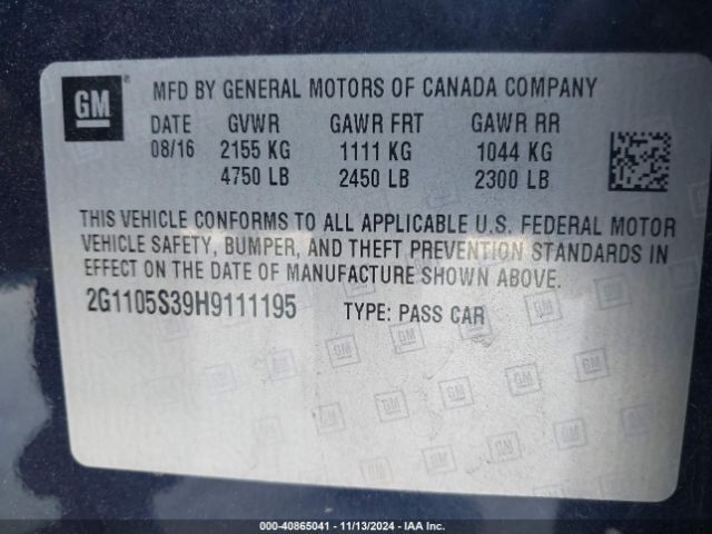 2G1105S39H9111195 Chevrolet IMPALA 1LT