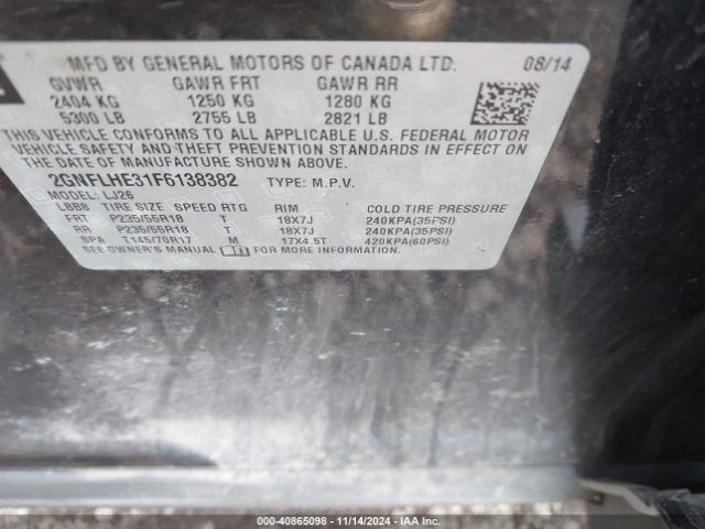 2GNFLHE31F6138382 Chevrolet Equinox Ltz