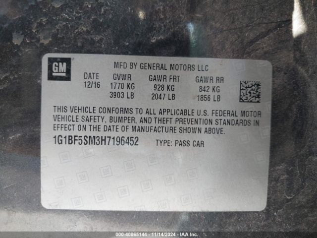 1G1BF5SM3H7196452 Chevrolet Cruze Premier Auto