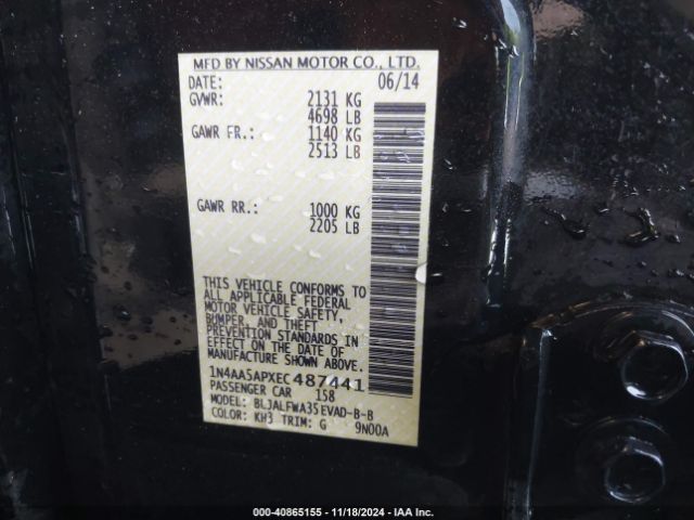 1N4AA5APXEC487441 Nissan Maxima 3.5 Sv