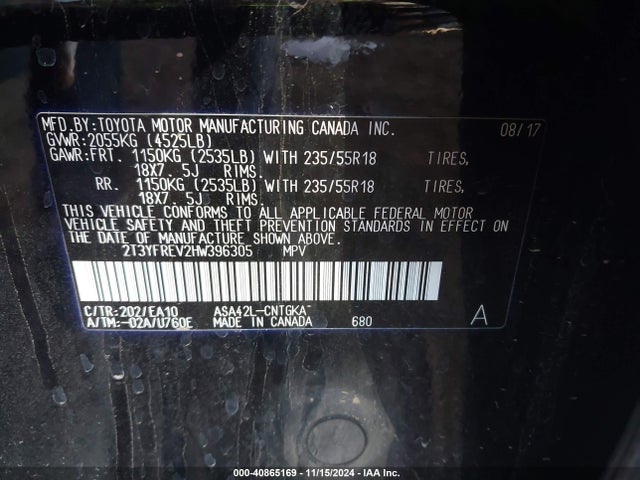 2T3YFREV2HW396305 Toyota Rav4 Limited/platinum