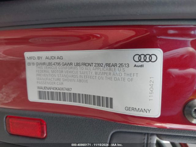 WAUENAF40KA067487 Audi A4 45 Premium