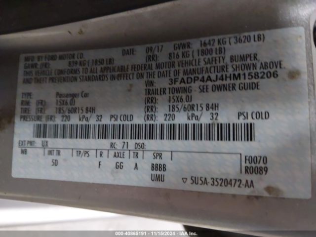 3FADP4AJ4HM158206 Ford FIESTA S