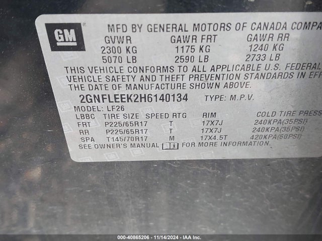 2GNFLEEK2H6140134 Chevrolet EQUINOX LS