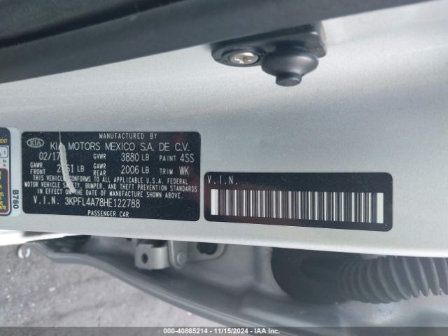 3KPFL4A78HE122788 KIA FORTE LX