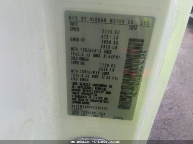 3N6CM0KN8FK696325 Nissan Nv200 S