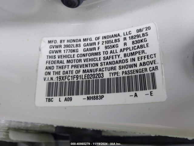19XFC1F91LE020203 Honda Civic Touring