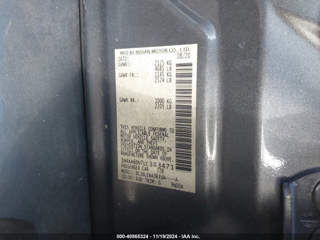 Nissan Maxima Sl Xtronic Cvt 2020 1N4AA6DV7LC383471 Image 9