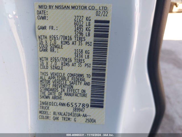 Nissan Frontier S 4x2 2022 1N6ED1CL4NN655789 Image 9