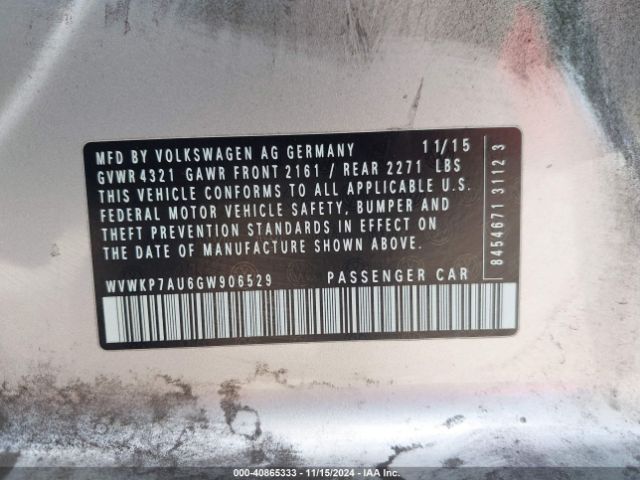 WVWKP7AU6GW906529 Volkswagen E-golf Se