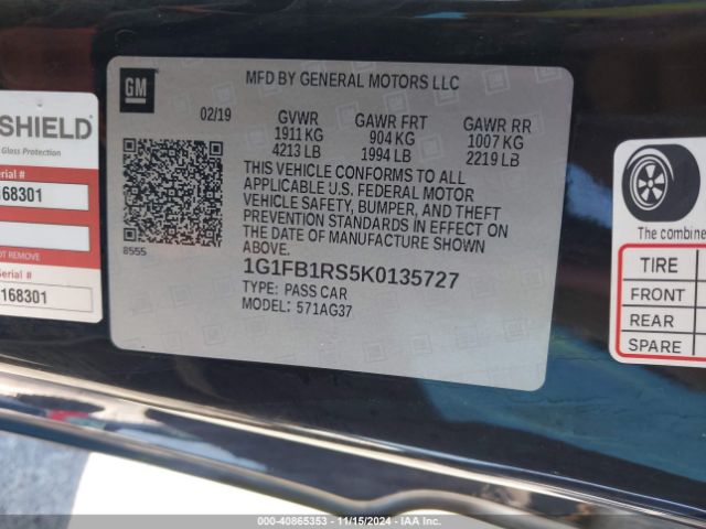 1G1FB1RS5K0135727 Chevrolet Camaro 1lt