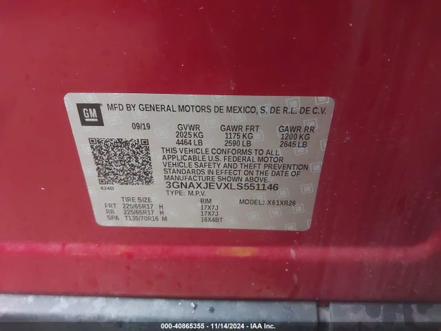 Chevrolet Equinox Fwd 2fl 2020 3GNAXJEVXLS551146 Image 9