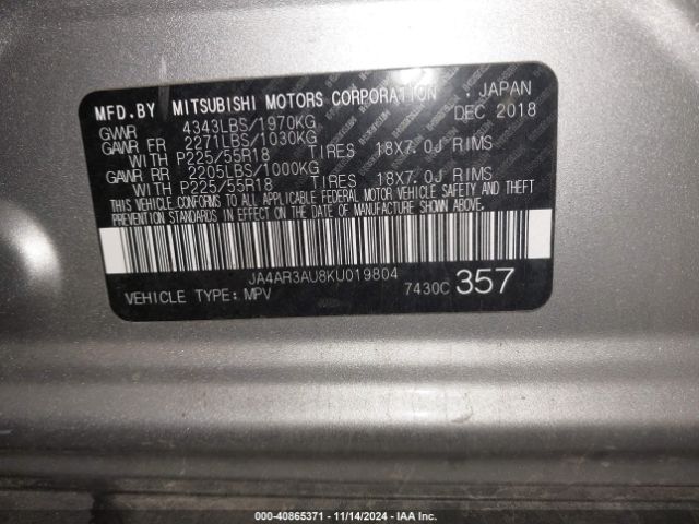 2019 MITSUBISHI OUTLANDER SPORT JA4AR3AU8KU019804 Photo 8