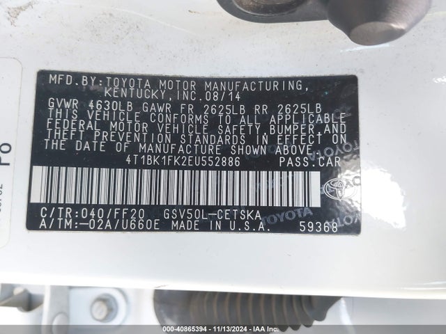 4T1BK1FK2EU552886 Toyota Camry Se V6