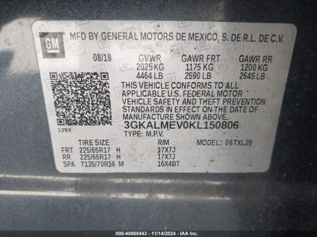 3GKALMEV0KL150806 GMC Terrain Sle