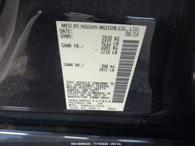 Nissan Altima 2.5 Sv 2015 1N4AL3APXFC157914 Image 9