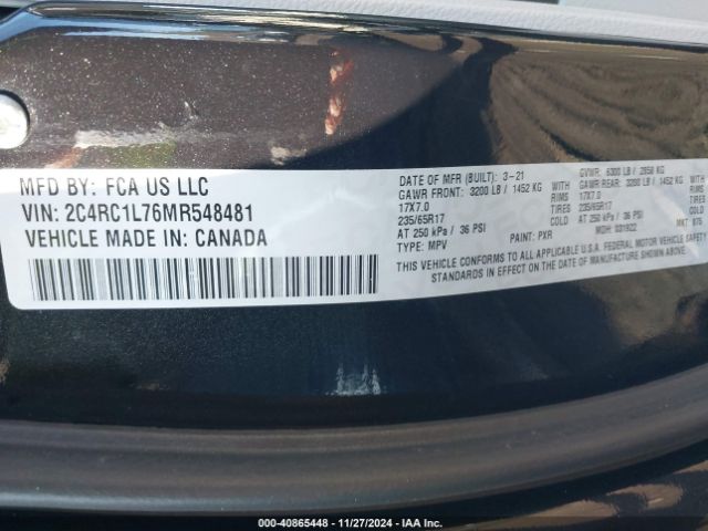 2C4RC1L76MR548481 Chrysler Pacifica Hybrid Touring L