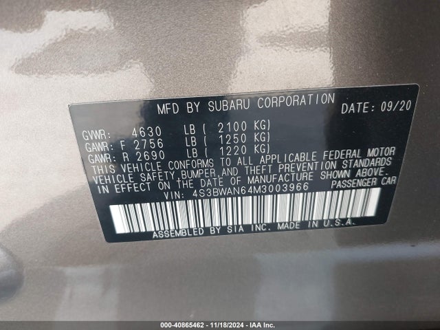 4S3BWAN64M3003966 Subaru Legacy Limited