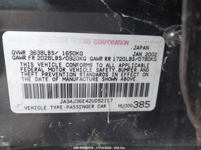 2002 MITSUBISHI LANCER JA3AJ36E42U052117 Photo 8