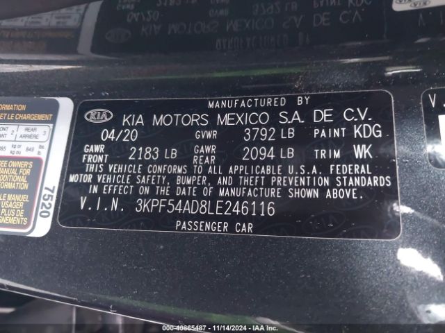 3KPF54AD8LE246116 KIA FORTE EX