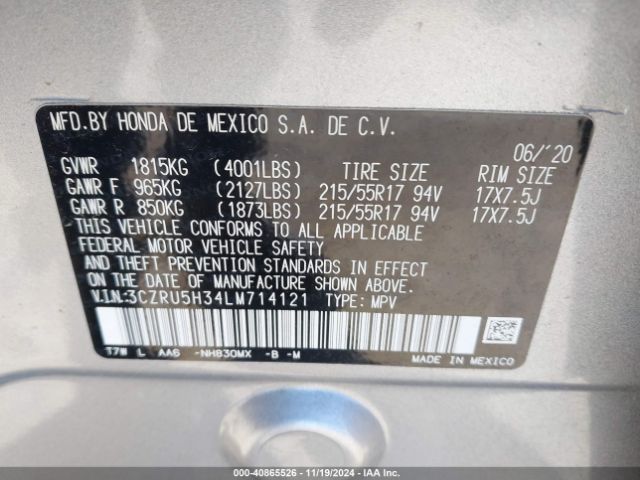 3CZRU5H34LM714121 Honda Hr-v 2wd Lx