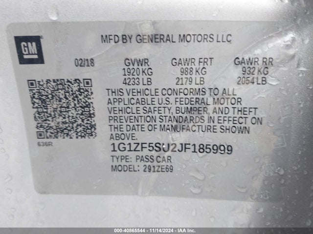 1G1ZF5SU2JF185999 Chevrolet MALIBU HYBRID