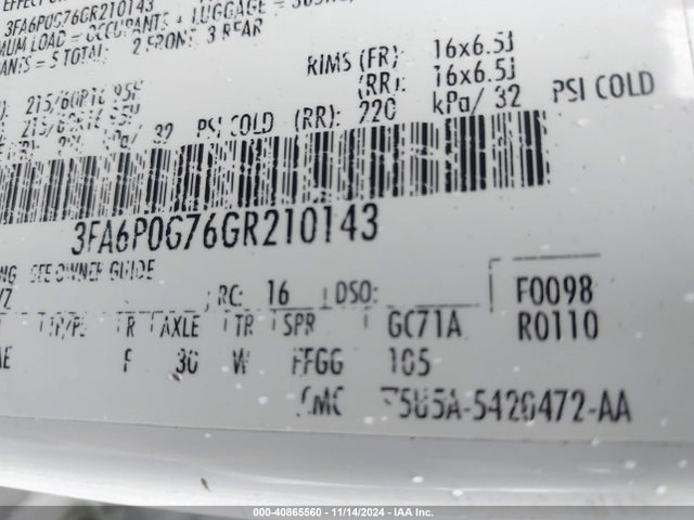 Ford FUSION S 2016 3FA6P0G76GR210143 Image 9