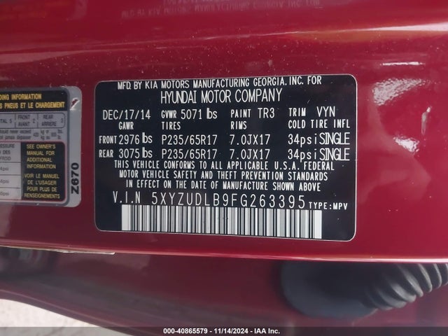 5XYZUDLB9FG263395 Hyundai Santa Fe Sport 2.4l