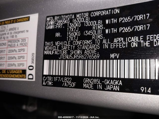 JTENU5JR5R6276569 Toyota 4runner Sr5 Premium