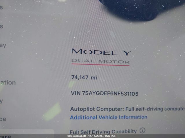 7SAYGDEF6NF531105 Tesla Model Y Performance Dual Motor All-wheel Drive