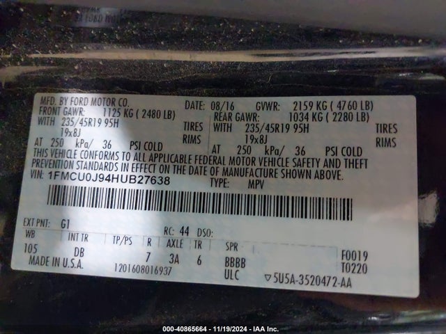 Ford Escape Titanium 2017 1FMCU0J94HUB27638 Image 9