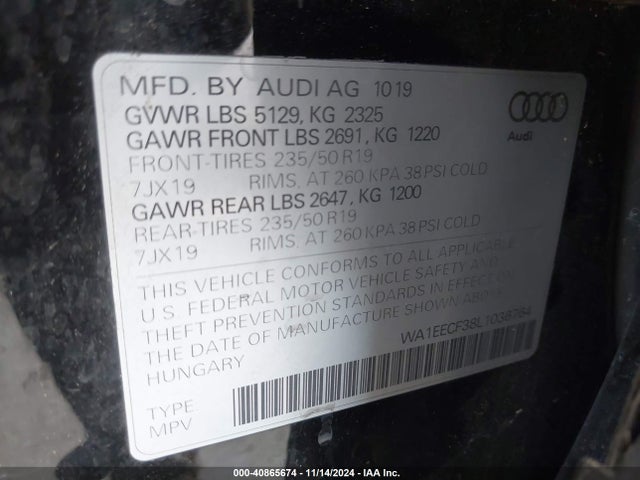 WA1EECF38L1036764 Audi Q3 Premium Plus 45 Tfsi S Line Quattro Tiptronic