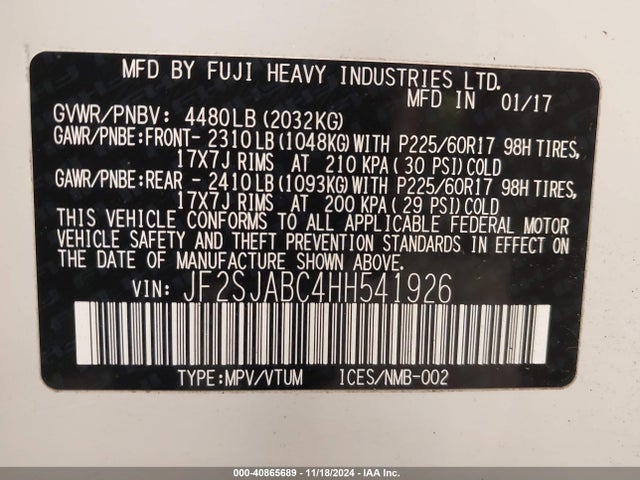 Subaru Forester 2.5i 2017 JF2SJABC4HH541926 Image 9