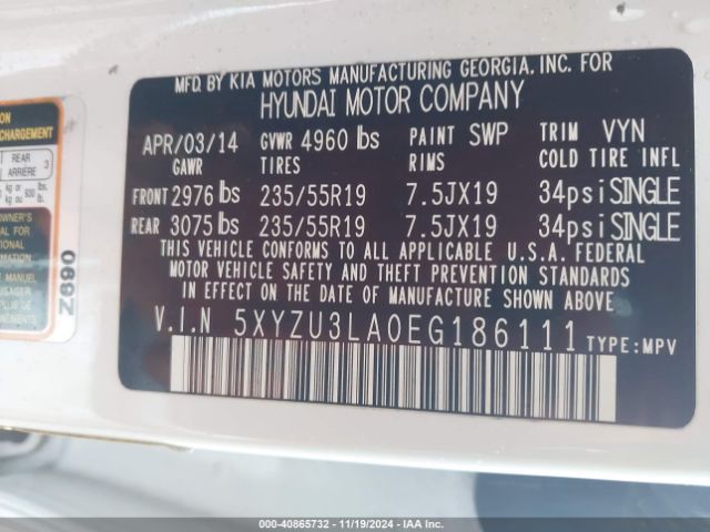 5XYZU3LA0EG186111 Hyundai Santa Fe Sport 2.0l Turbo