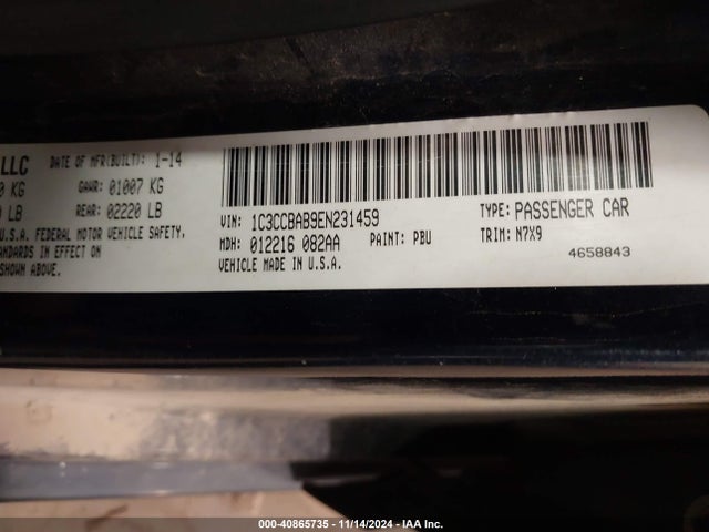1C3CCBAB9EN231459 Chrysler 200 LX