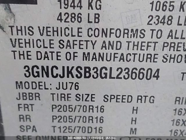 3GNCJKSB3GL236604 Chevrolet Trax 1ls