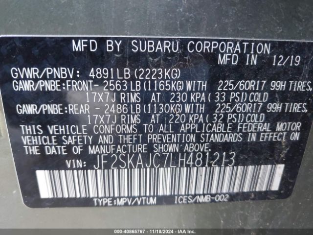 JF2SKAJC7LH481213 Subaru Forester Premium