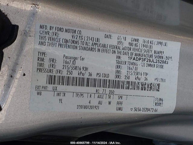 Ford FOCUS SE 2018 1FADP3F29JL252083 Image 9