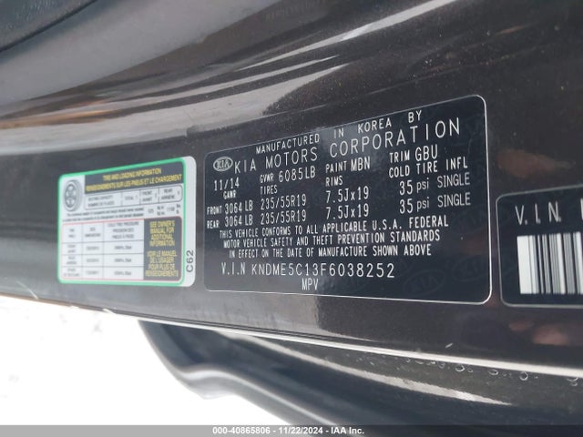 KNDME5C13F6038252 KIA Sedona Sx Luxury