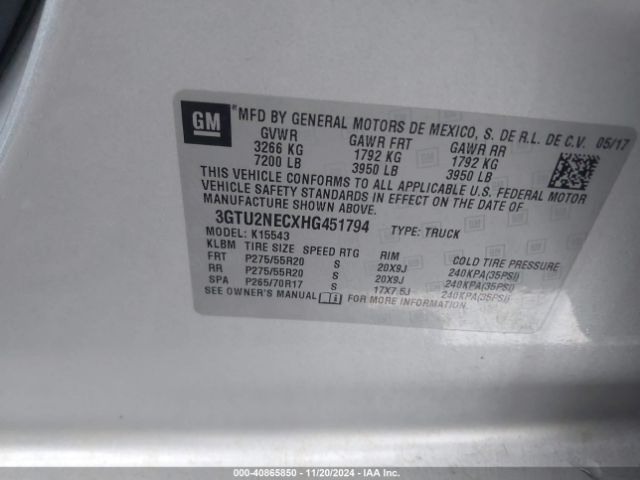 3GTU2NECXHG451794 GMC Sierra 1500 Slt
