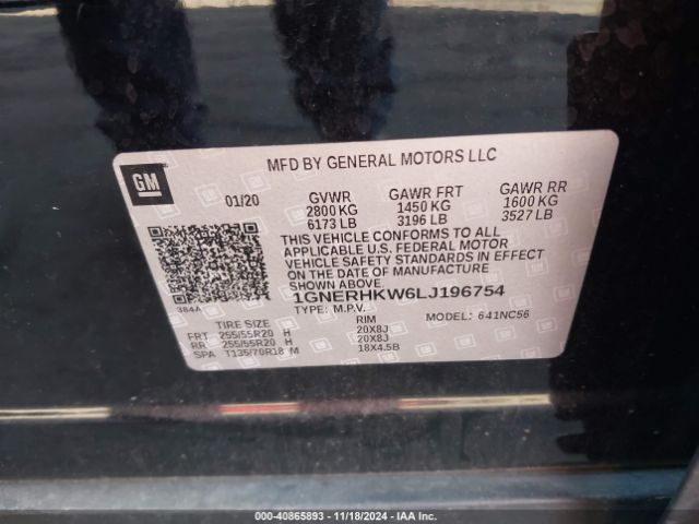 1GNERHKW6LJ196754 Chevrolet Traverse Fwd Lt Leather