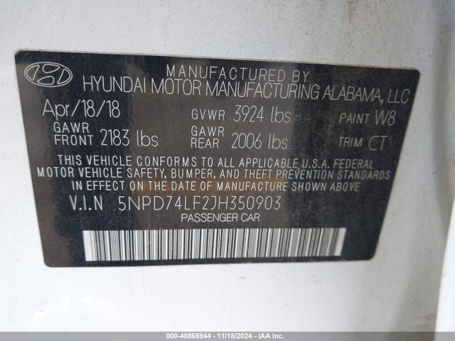 Hyundai ELANTRA SE 2018 5NPD74LF2JH350903 Image 9