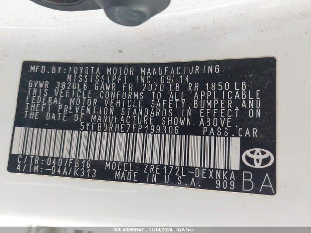 Toyota COROLLA LE 2015 5YFBURHE7FP199306 Image 9